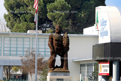 COS (College of the Sequoias), Sequoia Tree Giant Man Statue, wood, roadside, Visalia, Tulare County