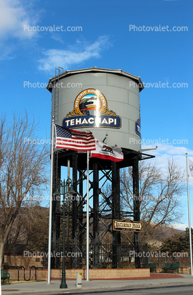 Water Tower, flags, sidewalk, Railroad Park