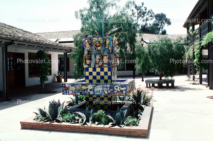 Mexican Water Fountain, Tile, plaza, square, buildings
