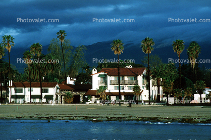 palm trees, Pacific Ocean, water, beach, coast, coastal, shoreline, building, hotel