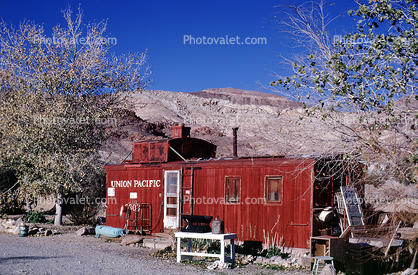 Union Pacific Caboose, home, house, building, desert, 972, 1970s