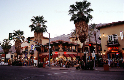 shops, stores, buildings, downtown, palm trees, Palm Springs