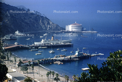 Beach, The Casino, Pier, SS-Catalina, Avalon Harbor, Catalina Island, 1960s, Harbor