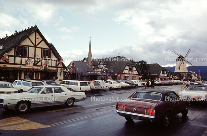 Ford Mustand, Cars, Windmill, Buildings, Solvang, December 1970, 1970s