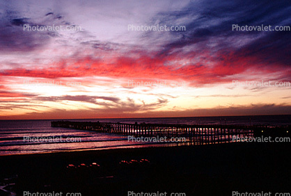 Pacific Ocean, Pier, Waves, Sunset, Sunclipse, Oceanside, dawn, dusk, twilight