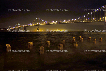 San Francisco Oakland Bay Bridge, Night, nightime, Exterior, Outdoors, Outside, Nighttime