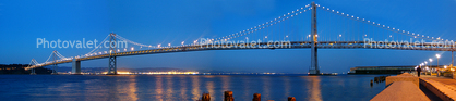 San Francisco Oakland Bay Bridge, Panorama, Twilight, Dusk, Dawn, The Embarcadero