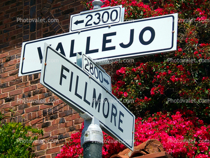 Pacific Heights, Pacific-Heights, Vallejo and Fillmore Street Name sign