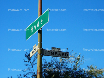 Russian Hill, Hyde and Lombard Street Name sign, Pacific Heights, Pacific-Heights