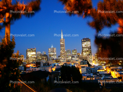Night, nightime, Exterior, Outdoors, Outside, Cityscape, Skyline, Building, Skyscraper, Downtown, Structure, Urban, Metropolis, Nighttime, Downtown-SF, June 2005