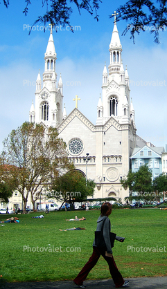 Washington Square, North-Beach, Lawn, park, Church, Cathedral, Catholic
