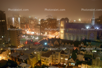 Grace Cathedral, Night, nightime, Exterior, Outdoors, Outside, Nighttime, building, residential