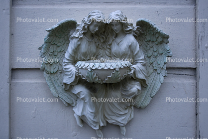 Angels holding a Water Fountain, aquatics, wings, Hayes Valley, building, detail
