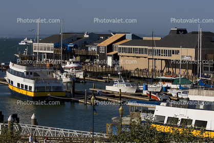 Pier-39, Fishermans Wharf, Blue and Gold Fleet, harbor, docks, Blud & Gold fleet, buildings