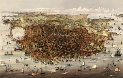 Waterfront, harbor, downtown, North-Beach, Historical San Francisco, 1878