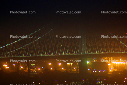 night, nighttime, evening Fog, clouds, new eastern section, self-anchored suspension main span