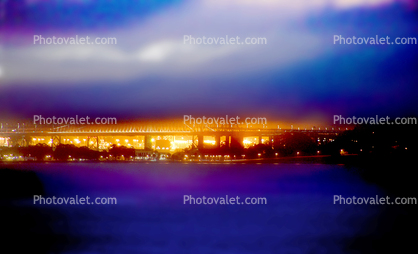 night, new eastern section, nighttime, evening Fog, clouds, self-anchored suspension main span