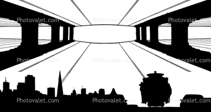 San Francisco Icons silhouette, Golden Gate Bridge, Cable Car, skyline