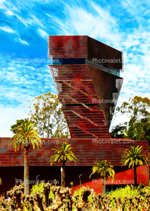 DeYoung Museum and the Inverted Pyramid Tower, Twisting Tower, Copper Building, observation tower, Paintogrophy, Abstract