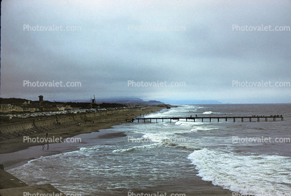 Playland, Pier, Ocean-Beach, Pacific Ocean, Waves, Seawall, 1950s