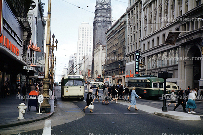Trolley Bus, Woolworth, Market Street at 5th street, April 6, 1961, 1960s