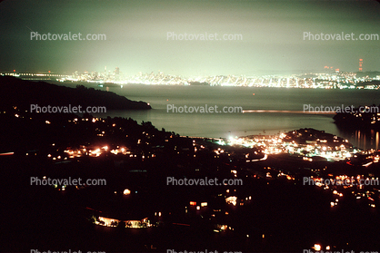 Tiburon, Belvedere, hills, skyline, evening, Alcatraz, 1970s