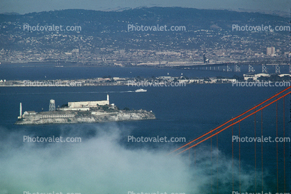 Golden Gate Bridge, Alcatraz Island, fog