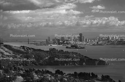 skyline, cityscape, Tiburon Peninsula, Belvedere, Alcatraz Island