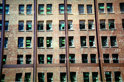 reflection, reflecting, brick building, windows, building, detail