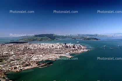 San Francisco Skyline, docks, piers, Mission Bay Project, Potrero Hill, SOMA, downtown, Marin County