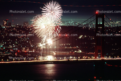 Car Boat Aircraft Trails, Nighttime, Skyline, Golden Gate Bridge Bridge, 4 July 1986