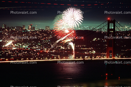 Car Boat Aircraft Trails, Nighttime, Skyline, Golden Gate Bridge Bridge, 4 July 1986