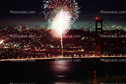 Car Boat Aircraft Trails, Nighttime, Skyline, Golden Gate Bridge Bridge, 4 July 1986