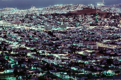 from Twin Peaks looking east towards Potrero Hill, Market Street, Downtown-SF, 17 August 1986