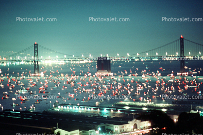 50th anniversary party celebration for the Bay Bridge, Boats, Docks, piers, buildings, the Embarcadero, 26 August 1986