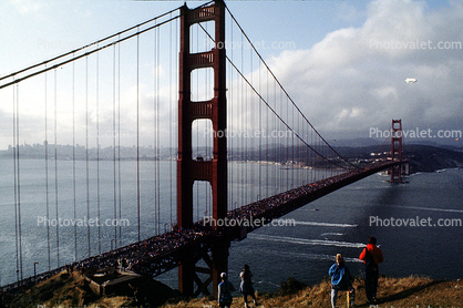 Crowded, People, 50th anniversary celebration, Golden Gate Bridge, May 24th, 1987, 1980s