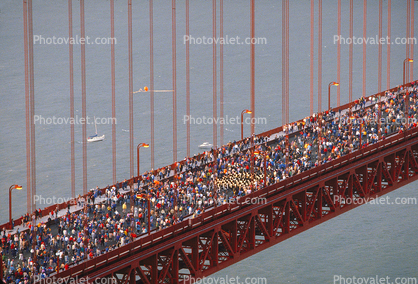 300,000 people, crowds, crowded, 50th anniversary celebration, Golden Gate Bridge, May 24th 1987, 1980s