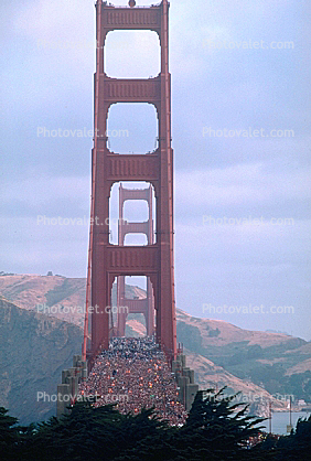 Crowded, People, 50th anniversary celebration, Golden Gate Bridge, May 24th, 1987, 1980s