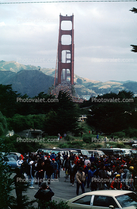 Crowded, People, 50th anniversary celebration, May 28th, 1987, Golden Gate Bridge, 1980s