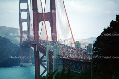 Crowded, People, 50th anniversary celebration, May 28th, 1987, Golden Gate Bridge, 1980s