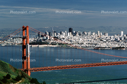 downtown, skyscraper, building, skyline, Golden Gate Bridge