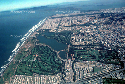Olympic Golf Club, Lake Merced, San Francisco Golf Club, John Daley Blvd, Pacific Coast Highway-1, Pacific Ocean, looking north, PCH, Great Highway