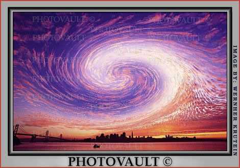 Spiral, Abstract, swirl, psychedelic, surreal, Skyline, Cumulus Clouds, Sunset, Sunclipse, psyscape