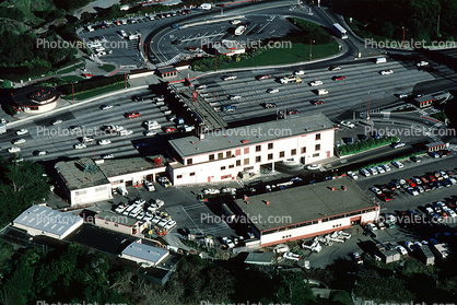 toll plaza, Golden Gate Bridge, buildings, parking, December 7 1988, 1980s