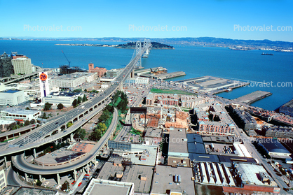 SOMA, South of Market, Interstate Highway I-80, Docks, Union 76 clock building, tower, March 3 1989, 1980s