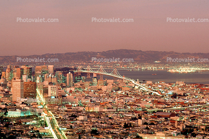 San Francisco Oakland Bay Bridge, Sunset, Sunclipse, Dusk, twilight, Dawn, from Twin Peaks