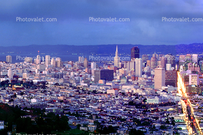 Market Street, Rain, Downtown Skyline, Cityscape, skyline, buildings, from Twin Peaks