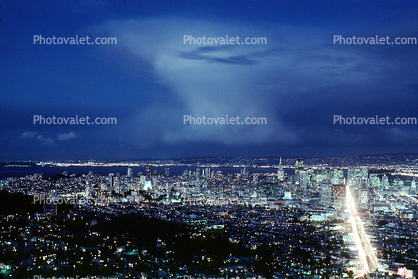 Market Street, Nighttime, Downtown Skyline, Cityscape, skyline, buildings, from Twin Peaks