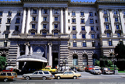 Fairmont Hotel, building, awning, cars