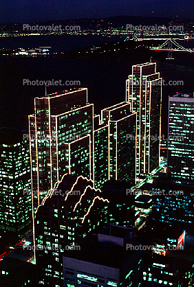 The Embarcadero complex, night, nighttime, lights, buildings, cityscape